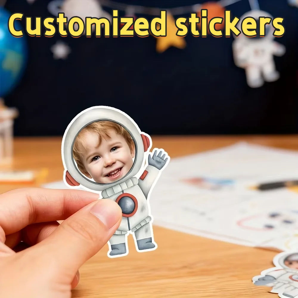 Custom Astronaut Photo Stickers Cartoon Rocket Avatar Personalized Space-Themed Birthday Gift for Fans of Space And Science