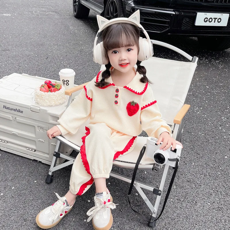 Children Clothing Sets for Girls Strawberry Pullover Sweatshirt Pants Autumn Kids Sportswear Baby Clothes Outfits Tracksuit