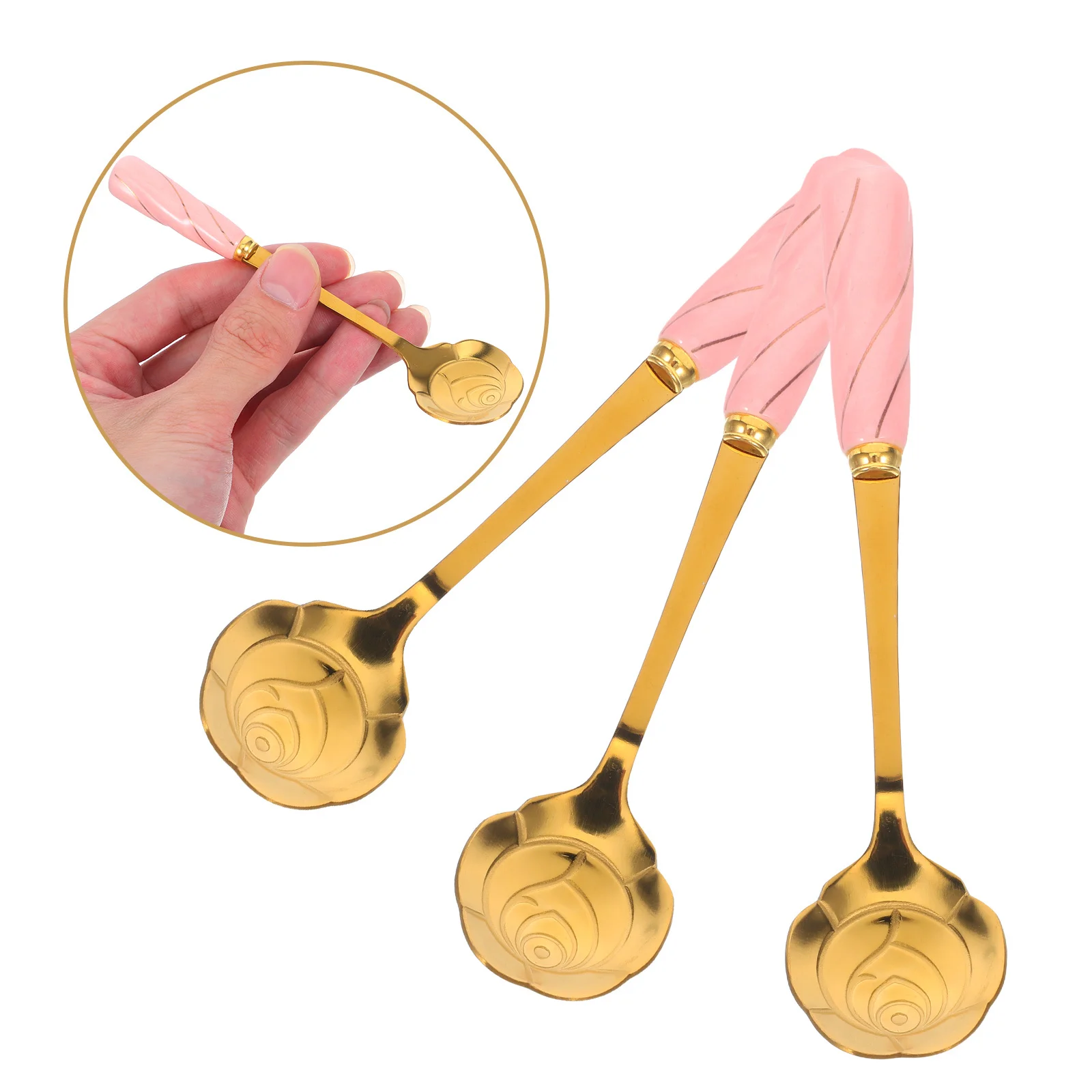 

3Pcs Coffee Mixing Spoons Ceramic Handle Rose Petal Stainless Steel Stirring Spoons for Tea Milk Cocktail Dessert
