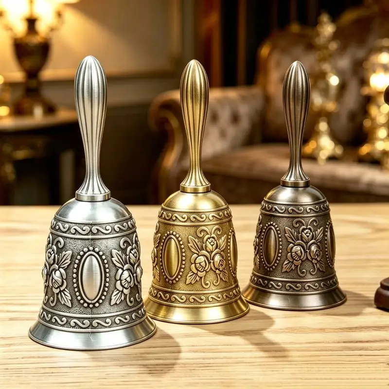 Retro Metal Hand Call Bell 1Pcs Non Slip Decorative Bell For Wedding Christmas Restaurant Event Decor