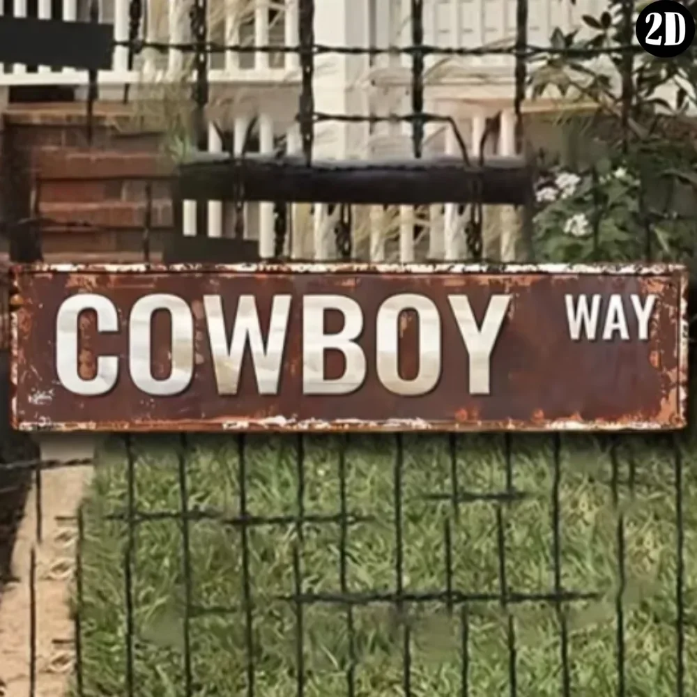 1 Piece Rustic Aluminum Vintage Style Cowboy Way Sign Functional Multipurpose Metal Wall Plaque for Indoor Outdoor Decoration