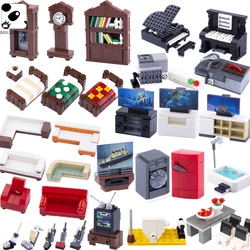 MOC City House Accessories Building Blocks Furniture Bed Sofa TV Figures Parts Kitchen Refrigerator Brick Model Kid Toys Gift