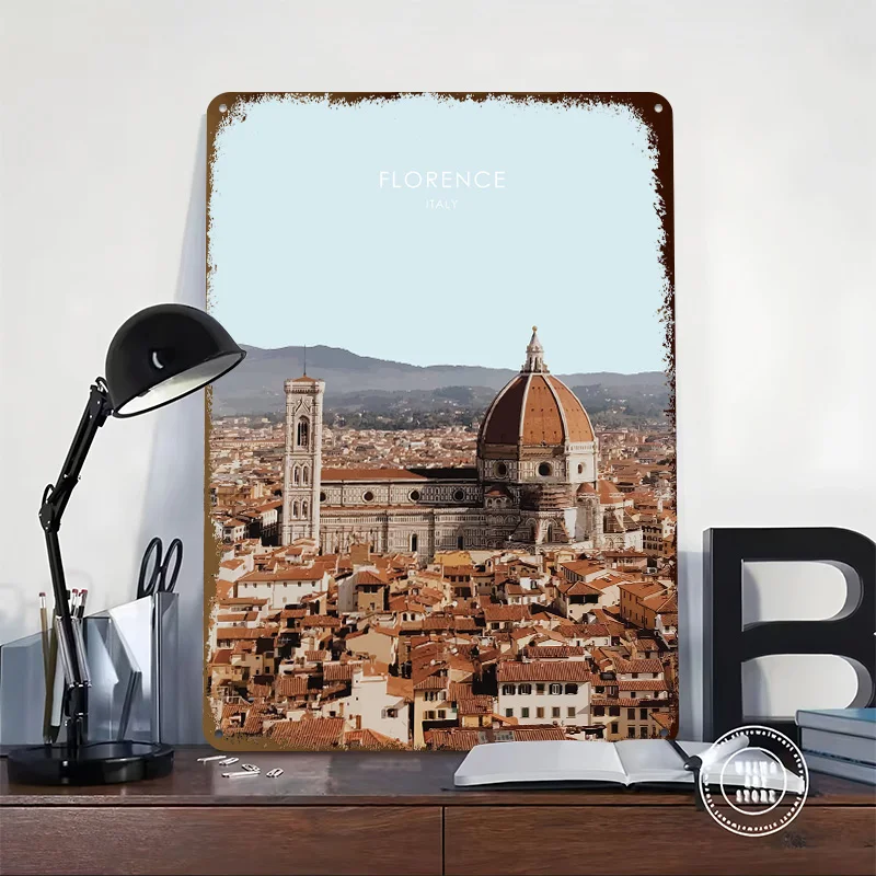Florence Travel Artwork Personalized 3D Textured Metal Poster Wall Art Tinplate Sign for Interior Decoration Living Room Decor