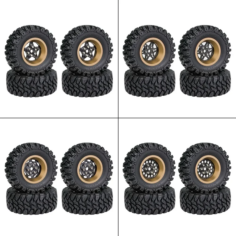 

4pcs 62mm 1.2" Carbon Fiber Beadlock Wheel Tire Set For 1/18 1/24 RC Crawler Car TRX4M SCX24 AX24 FCX24 Upgrade Parts