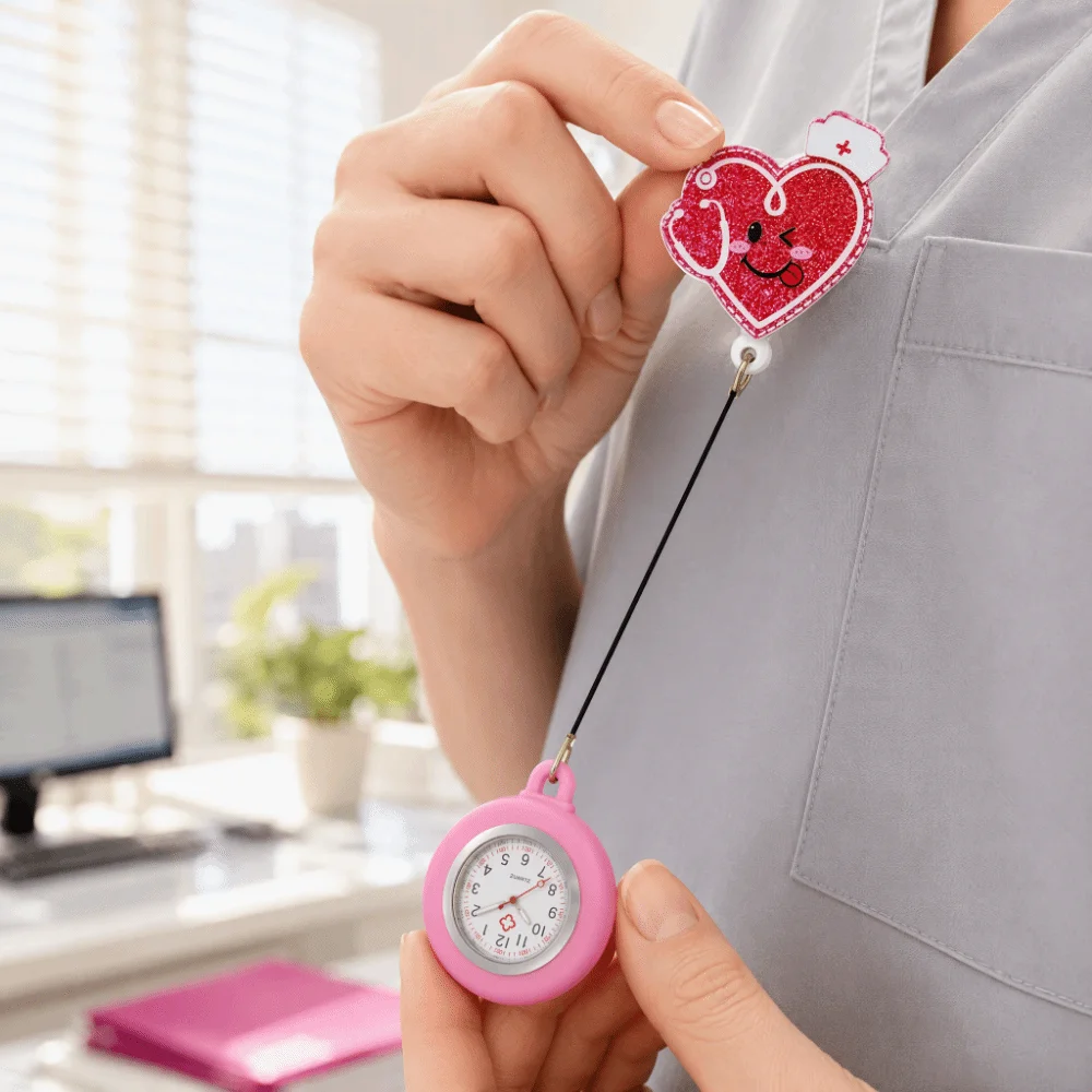 Retractable Retractable Pocket Watch Clip-On Multi-functional Nurse Watch Cartoon Glitter Silicone Clip-On Pocket Watch Doctors