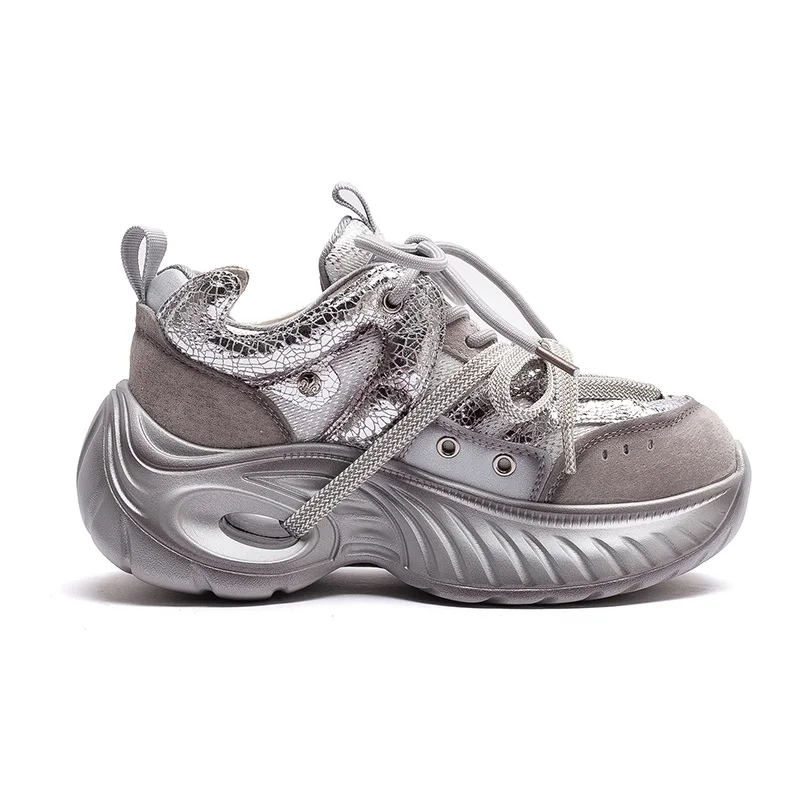 DRKANOL 2026 Women Dad Shoes Genuine Leather Casual Sneakers Ladies Chunky Platform Lace-Up Mixed Colors Height Increasing Shoes