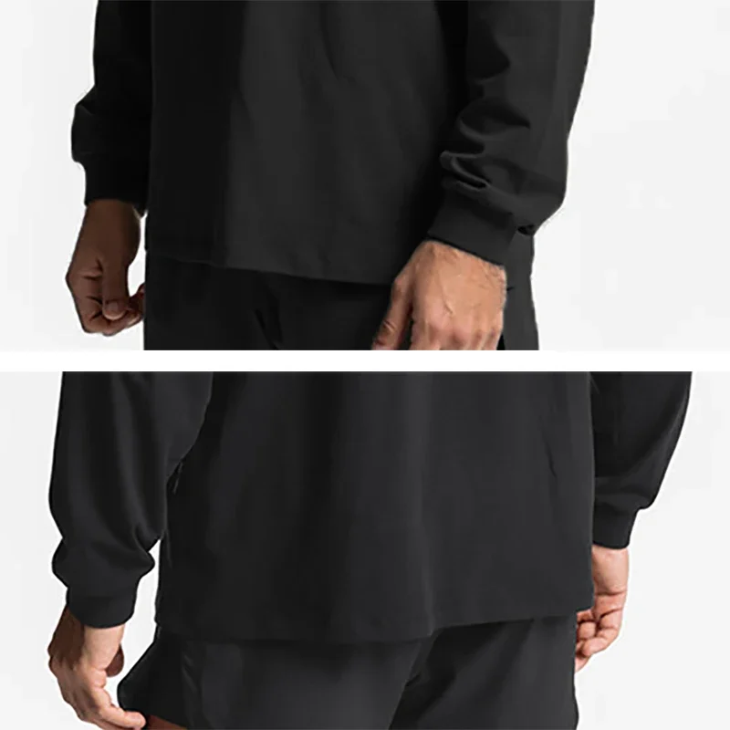 تي شيرت رجالي كبير الحجم بياقة مدورة وأكمام طويلة للجري تي شيرت خريفي من القطن بكتف منسدل فضفاض للصالة الرياضية واللياقة البدنية #5
