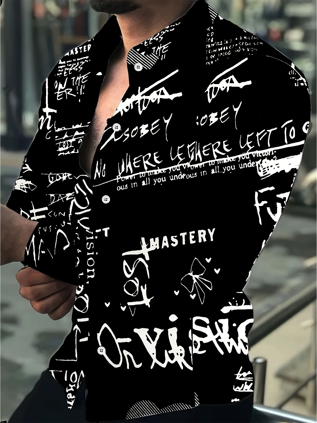 

Осенняя мужская повседневная свободная рубашка с длинными рукавами и уникальным топ с рукописными нотами и принтом, мужская рубашка с воротником, темпераментная рубашка для поездок на работу