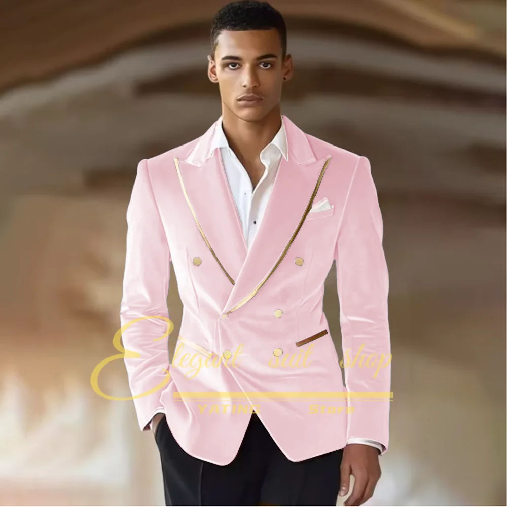 Fashion  Suits For Men Formal Groom Tuxedos Double Breasted Best Man Blazer Lapel Slim Fit Wedding Suits