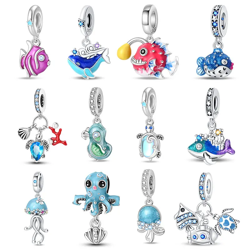 Ocean Series 925 Silver Luminous Whale Turtle Seahorse Charms For Pandora Original Bracelets DIY Jewelry Making For Women Gift