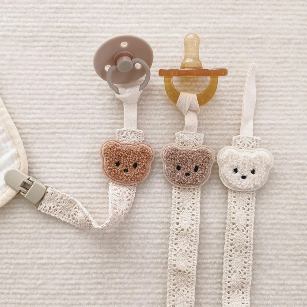 Cartoon Cute Bear Pacifier Chain Hanging Plastic Fabric Rope Dummy Nipple Clip Portable Soother Accessory