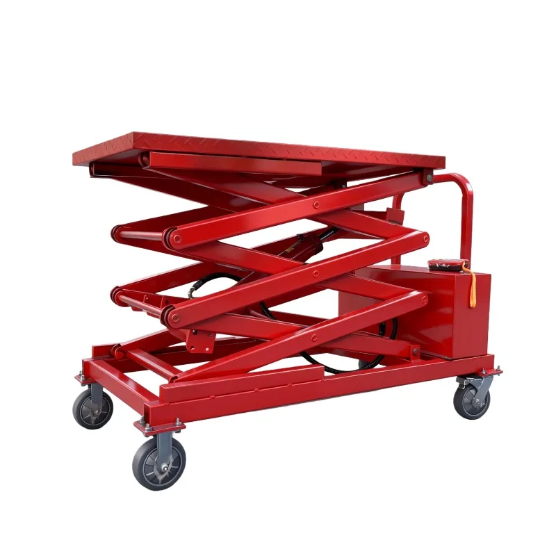 Electric hydraulic lifting platform, small trolley, scissor type flatbed bench