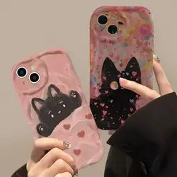 Cute Graffiti Black Cat Case For Samsung Galaxy M54 A25 A51 A52 A53 A54 A71 A72 A73 S20 S21 S22 S23 S24 Plus Ultra FE Cover