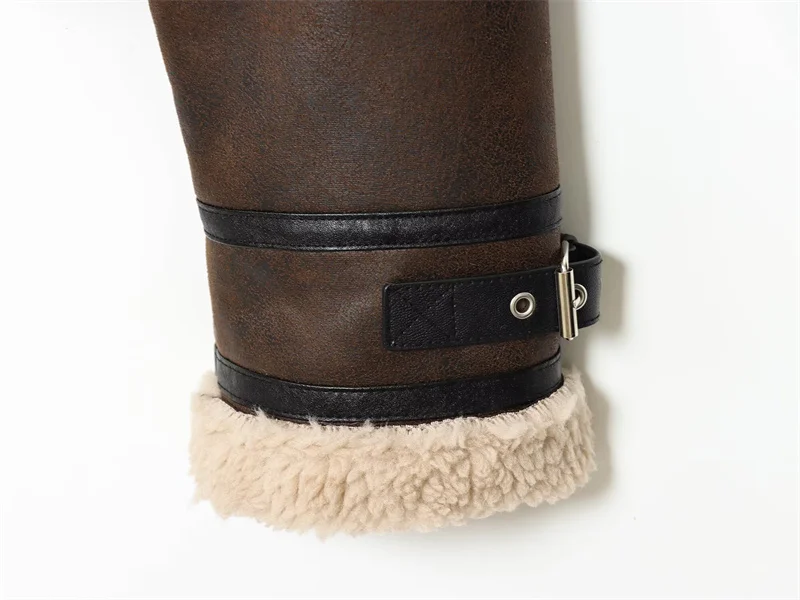 Veste femme manteau court avec simili cuir et doublure polaire automne et hiver chaud moto Vintage Style décontracté