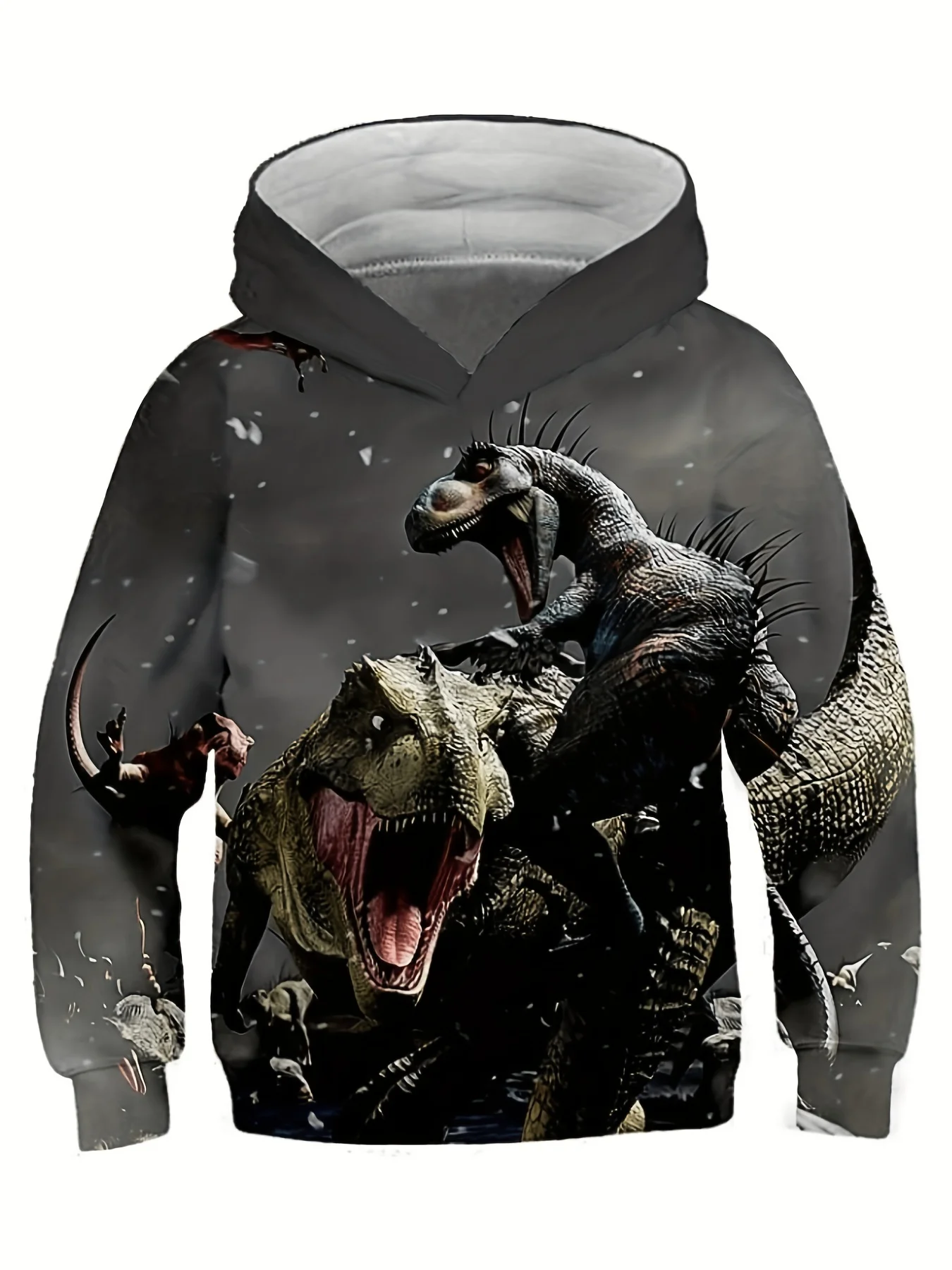 

Boys and girls color blocked dinosaur 3D printed fashionable hoodies, children's cool and fashionable hip-hop street sports casu