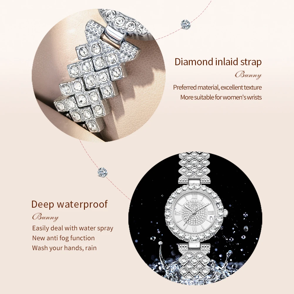 OPK 6053 حزام فولاذي مع ساعة كوارتز نسائية ماسية