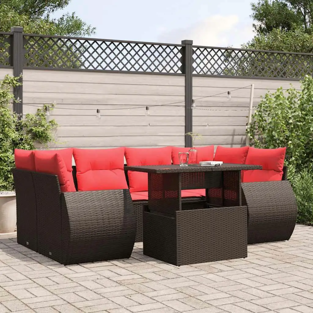 

7 Piece Outdoor Patio Sofa Set with Cushions Brown Wicker Rattan Furniture