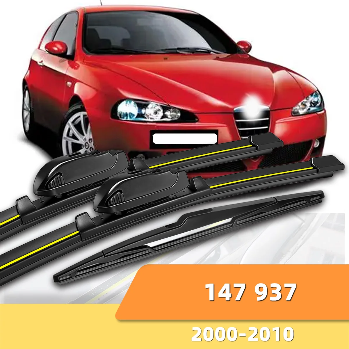3 Stück geräuschlose Scheibenwischerblätter für Alfa Romeo 147 937 2000–2010, Zubehör für Scheibenwischer-Gummistreifen vorne und hinten