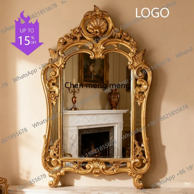 French vintage makeup mirror wall hanging American bathroom carved bathroom mirror European  fireplace top decorative mirror