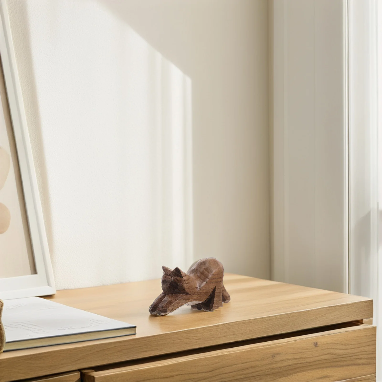 

Hand Carved Wooden Cat Statue Cute Animal Cat Sculpture Home Office Table Decor Wood Carved Ornaments Wood Animal Carvings