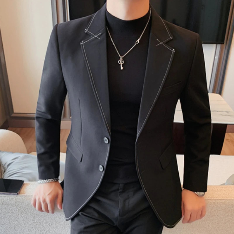 High Quality Solid Color Men\'s Blazer Jacket Autumn Winter Casual Business Formal Blazer Social Wedding Banquet Party Coat 2024