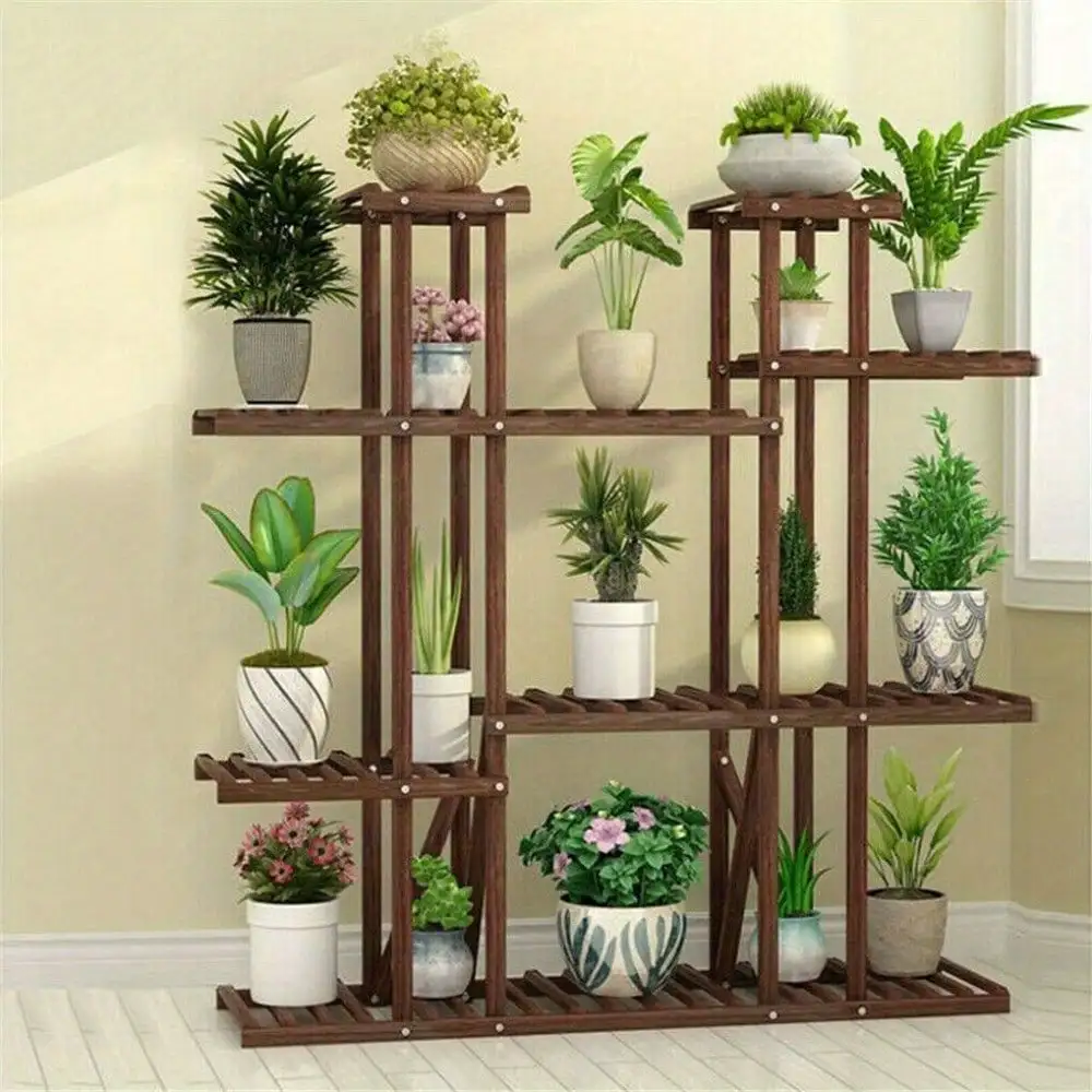 Carbonized XXL Multi Tiered Plant Stands Indoor Wooden Flower Pot Garden Shelves