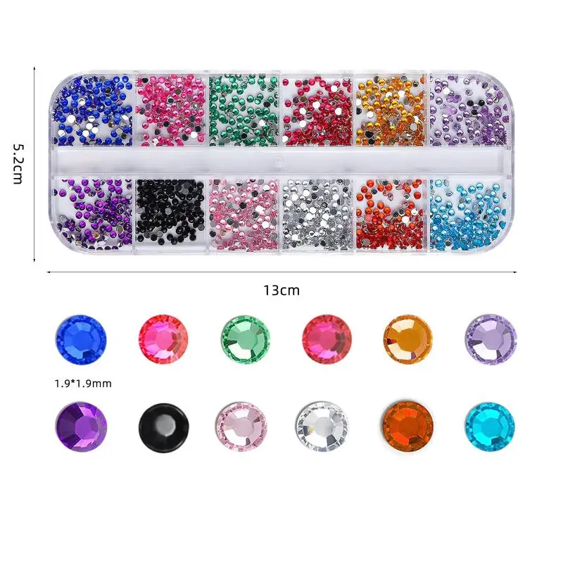2mm Mehrfarbige Nagelrhinestones in Großpackung - 12 Fächer Flache Kristallsteine für Nagelkunst, DIY-Bastelarbeiten & Gesichtsdekoration – Detail 7