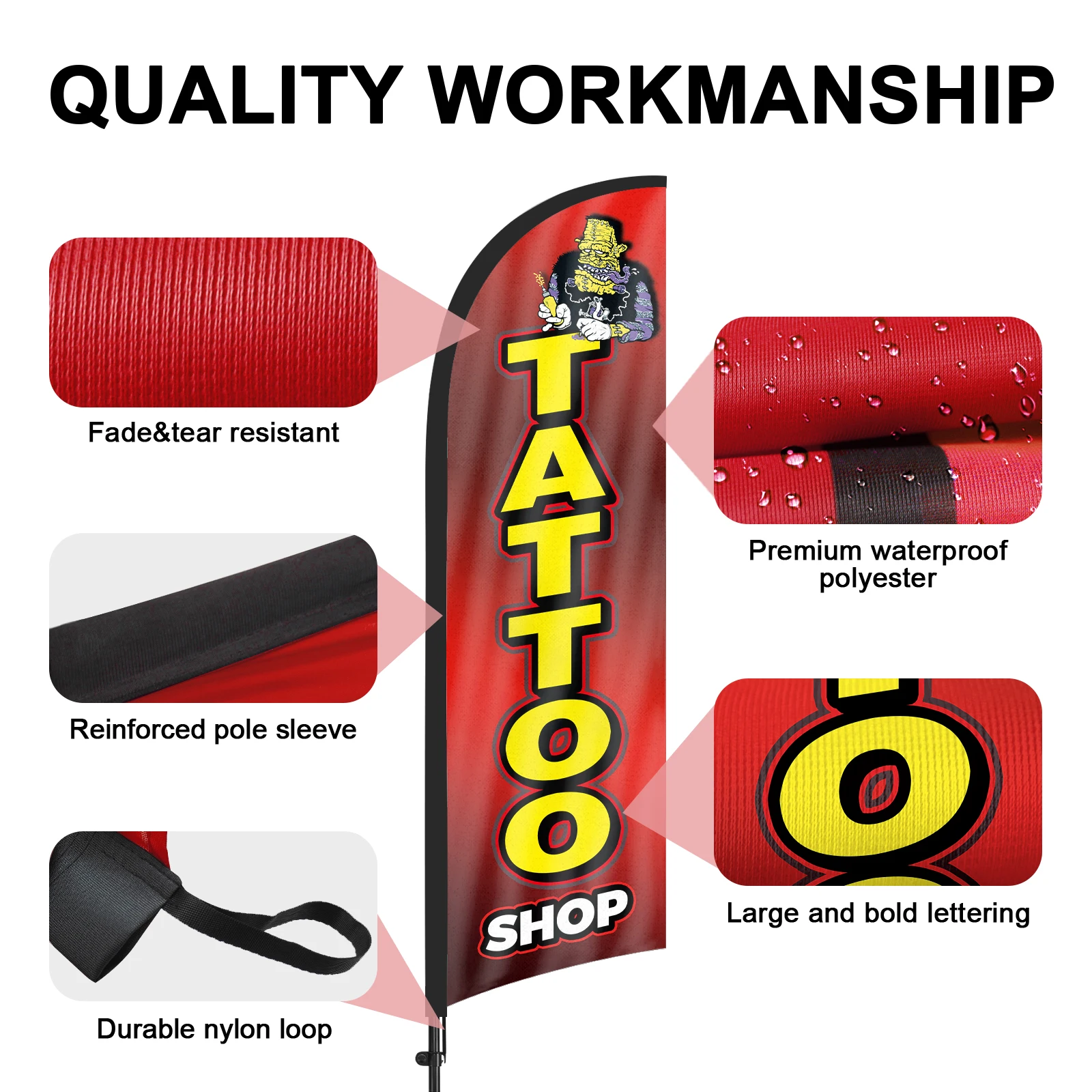 FSFLAG 1PCS 280CM The Tattoo Shop Feather Flag with Flagpole Advertising Outdoor Banner Decoration for Businesse and Storefront