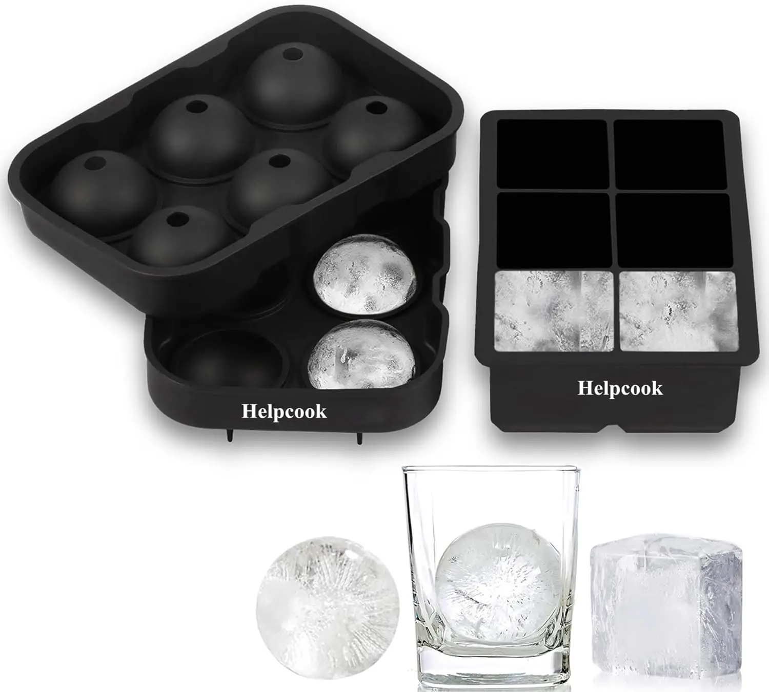 

Sphere & Square Ice Molds Set - Silicone Ice Cube Trays with Lid, BPA-Free, Reusable for Whiskey, Cocktails