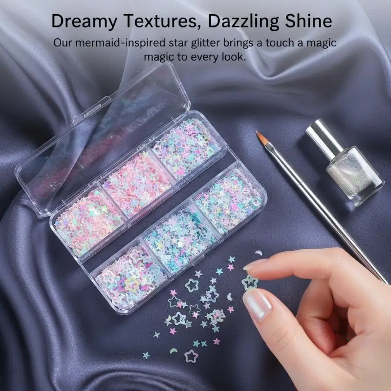 Iridescence Stars Moons Glitter Nails Accessories Decor Mermaid Sequin Nail Art Supplies For Professionals Flakes Nail Parts