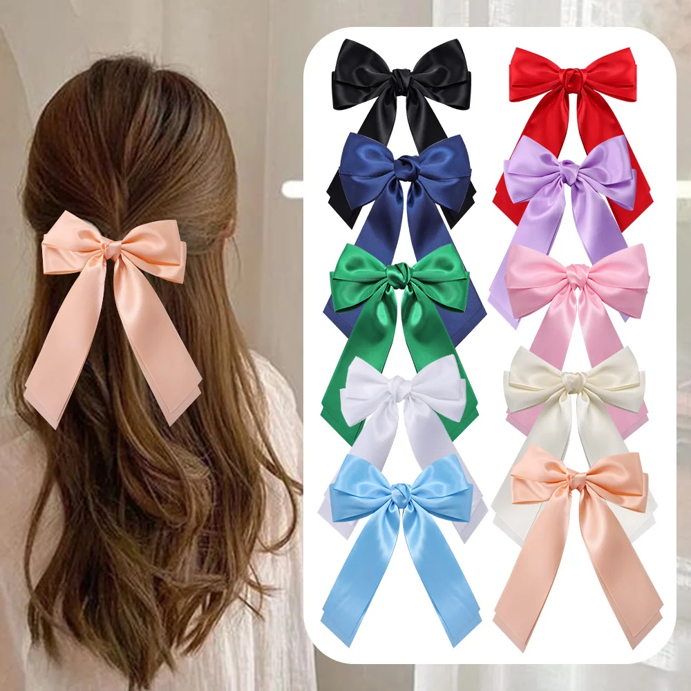 

30pc/lot Boutique Satin Ribbon Bow Hair Clips Women Girls Long Tails Ribbon Bow Hairpins Barrettes for Kids Headwear Wholesale