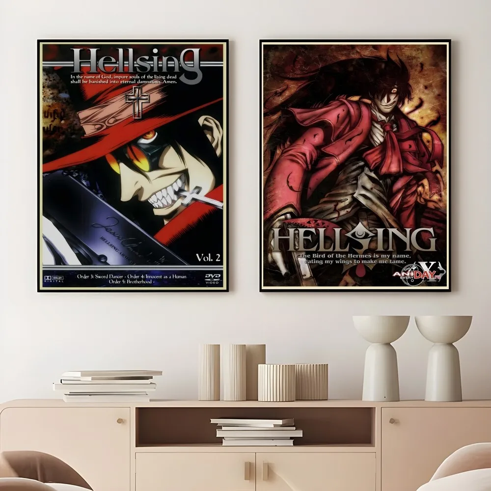 أنيمي H-Hellsing اليابانية الكرتون كول ريترو المشارك لزجة جدار الفن الطباعة مقاوم للماء غرفة المعيشة المنزلي غرفة بار ديكور جمالي