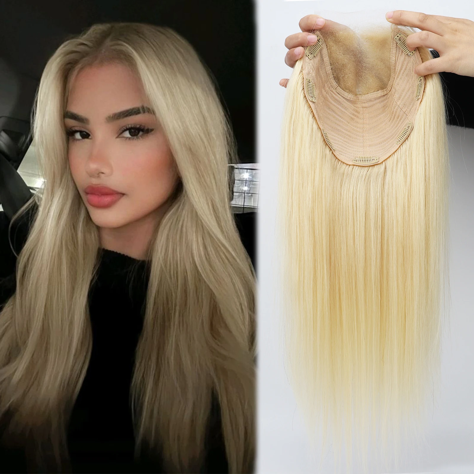 

Настоящий топпер из натуральных волос Remy с закрытым утком, кружевной топ 7x7 дюймов, шиньоны для женщин # 613 Светло-русый мягкий дышащий