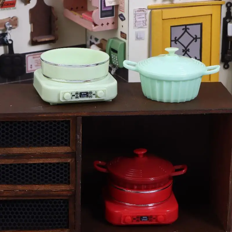 Mini electrodoméstico de cocina para casa de muñecas, modelo Mini olla electromagnética, accesorios de escena de disparo