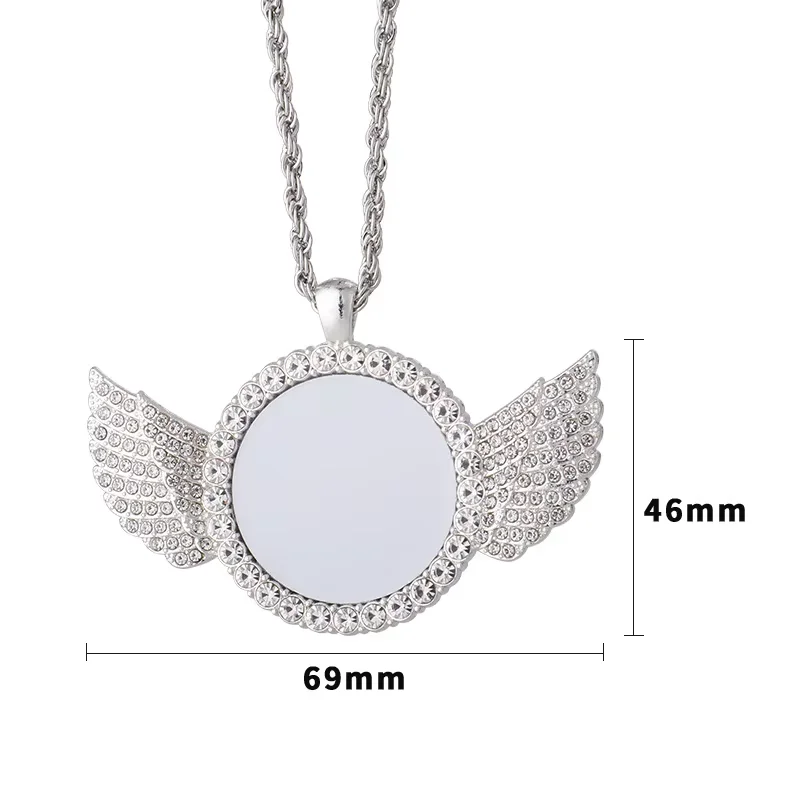 10Pcs Metal Angel Wings Sublimation Blank Necklaces DIY Printable Custom Photo Logo Jewelry for Birthday Valentine Gift