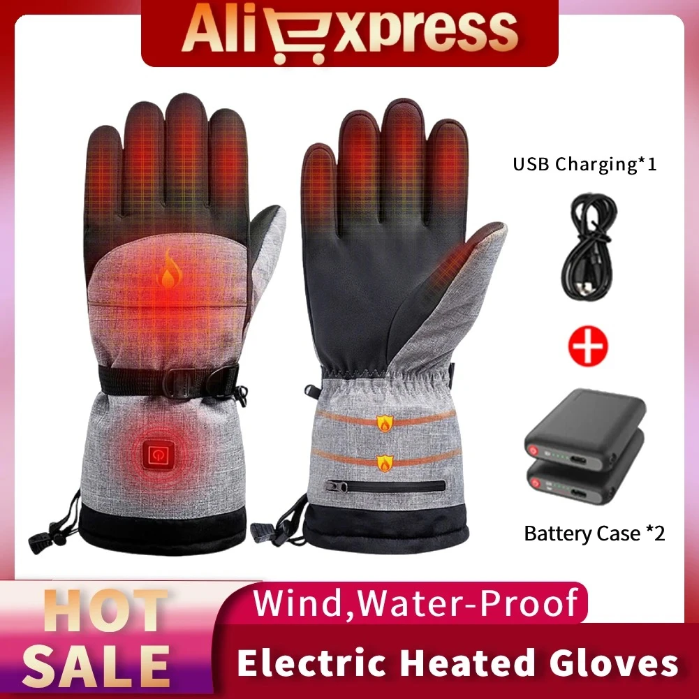 

USB Electric Heated Skiing Gloves Winter Warm Heating Gloves With 2 Battery Boxes Waterproof for Outdoor Climbing Hiking Skiing