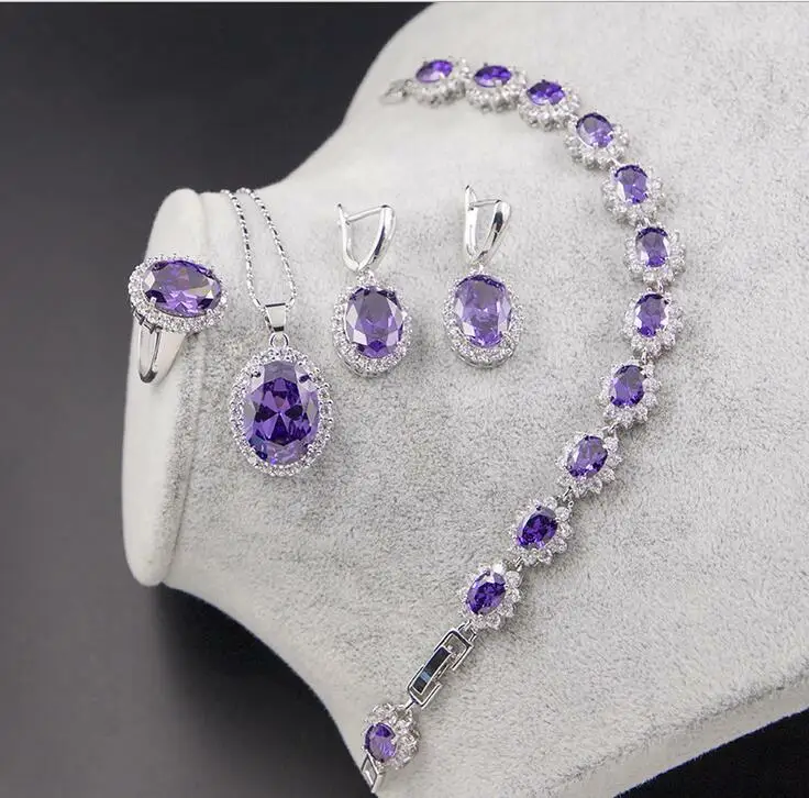 

Fashion Gold Plated Zircon Crystal Necklace Bracelet Earrings Ring Jewelry Set