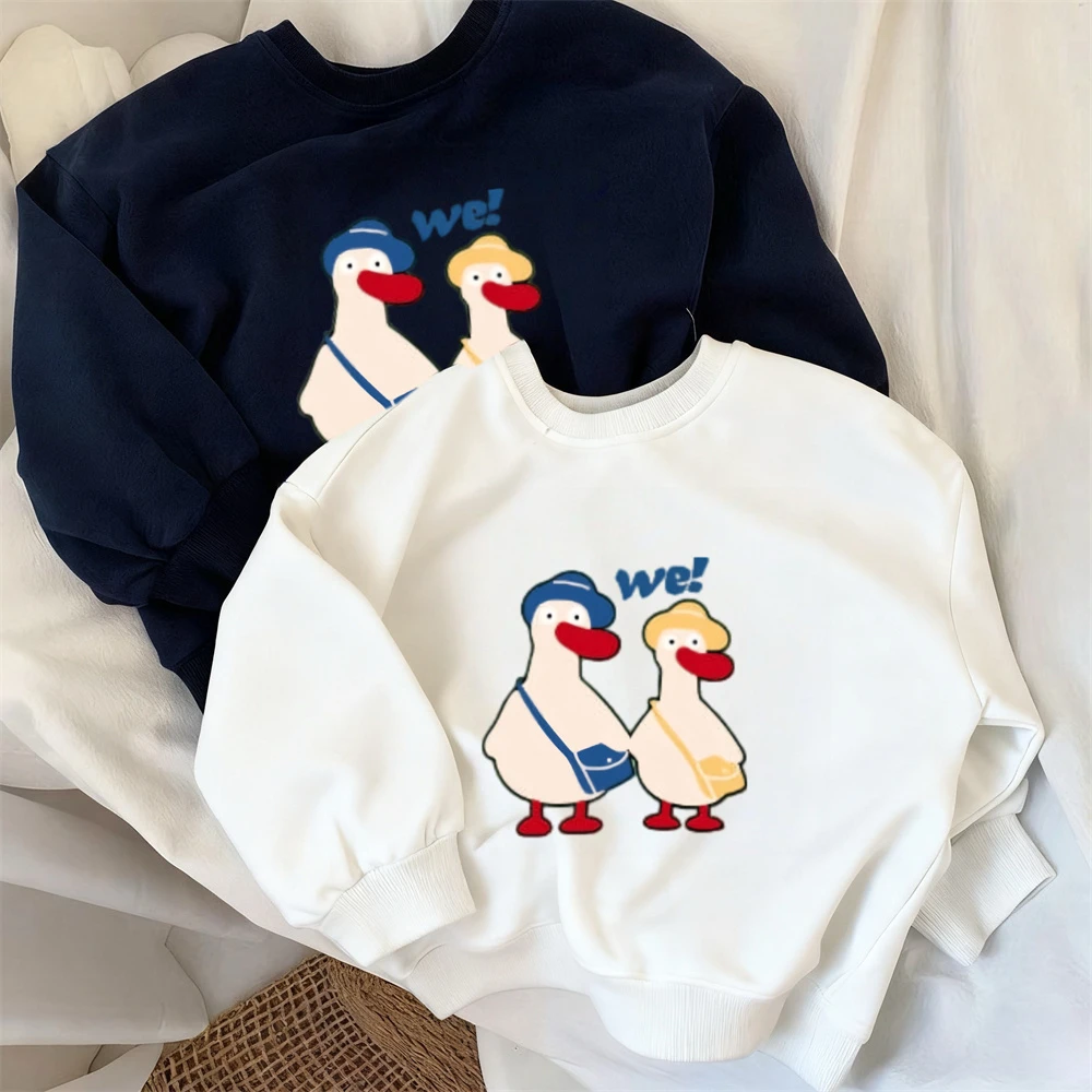 Lovely Sweatshirts 2026 Spring Autumn Clothes Loose Casual Crewneck Pullovers Simple Versatile Tops Baby Navy Round Neck Hoodies