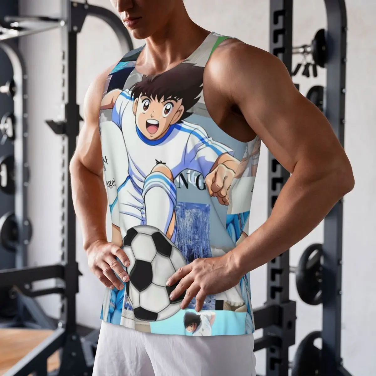 Secado rápido Japón fútbol Manga capitán Tsubasa Ozora gimnasio tanque músculo sin mangas camisa culturismo chaleco transpirable