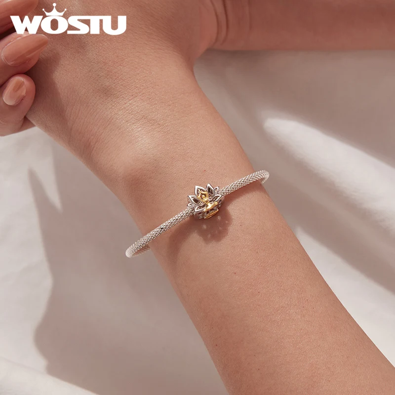WOSTU DIY Jewelry Gift Yoga Lotus Charm, Platinum Plated Openwork Hamsa Hand Bead Fit Original Bracelet Neckalce Wholesale Gift