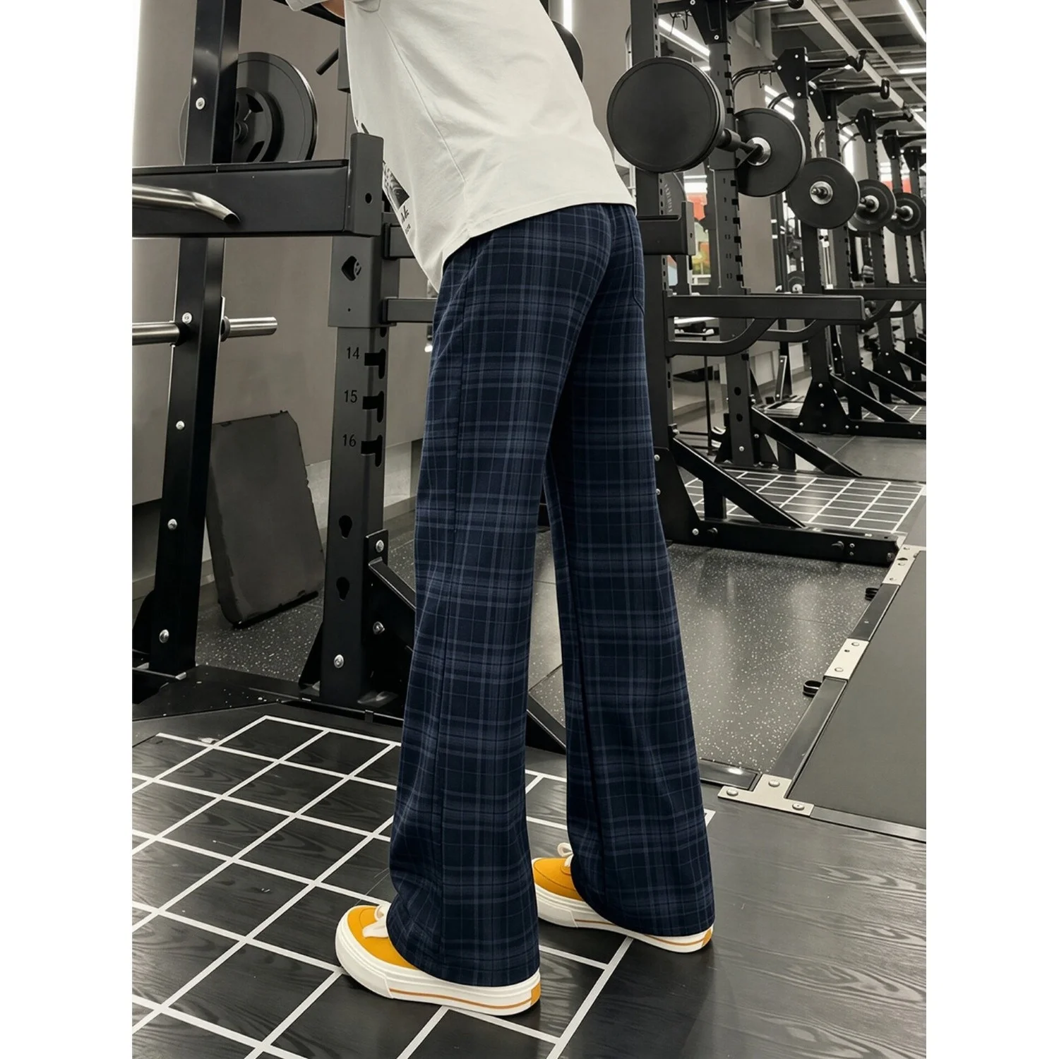 Trendy American Plaid Men's Early Autumn Straight Leg Casual Pants Teenagers High Street Corduroy Pants Retro Style Straight ...