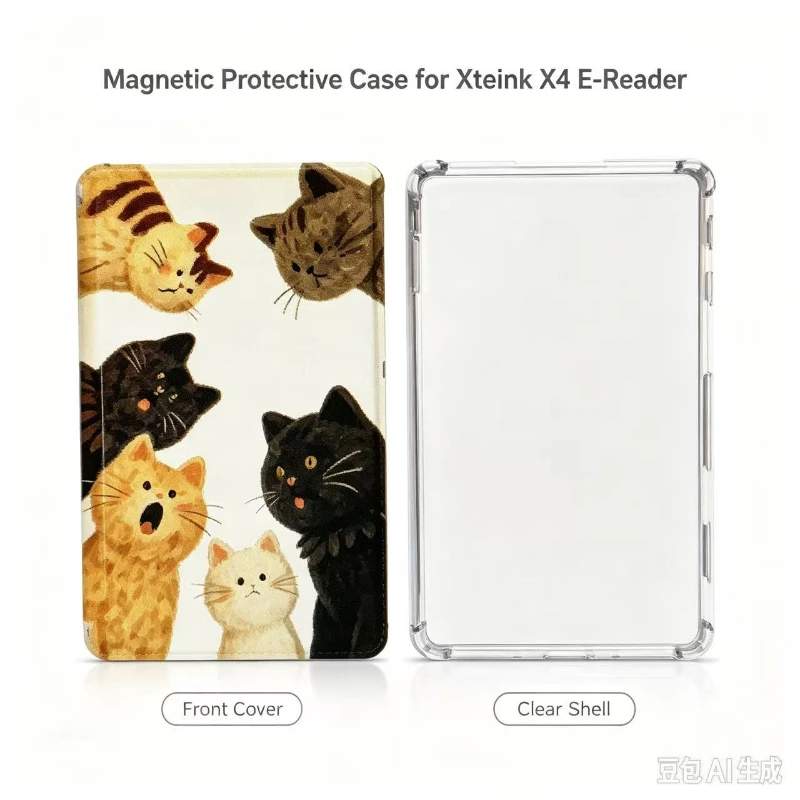 XTEINK X4pro Magnetic Adsorption Protective Case Cartoon Kitten Thin Portable Electronic Book Reader Protective Case