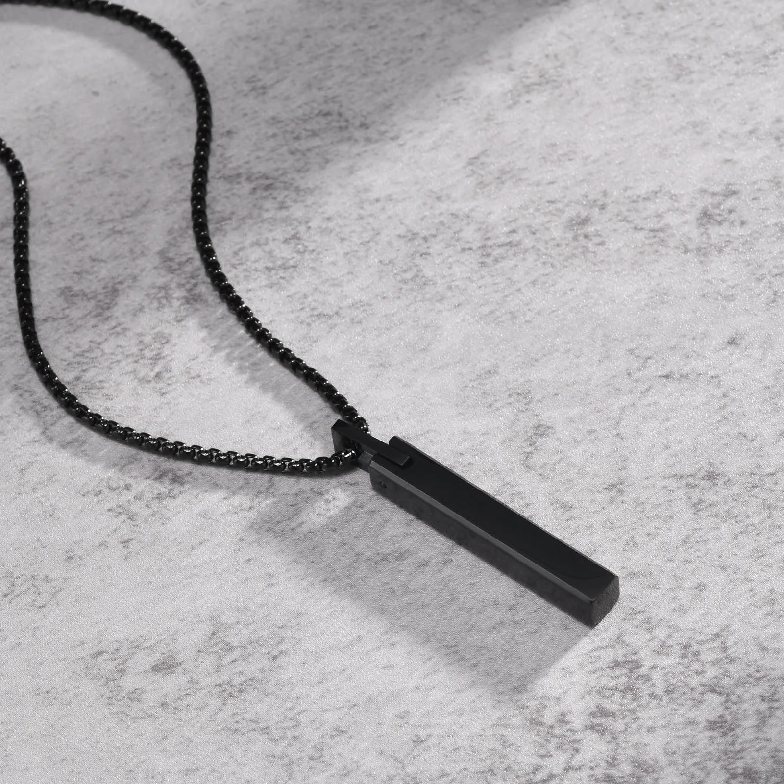 Männer 3d vertikale Bar Halsketten, einfache wasserdichte Edelstahl geometrische Anhänger Kragen Geschenke Schmuck mit Box-Kette – Detail 7