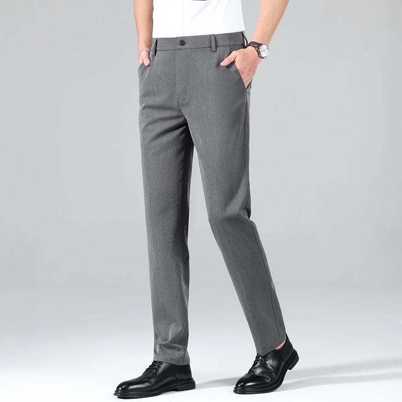 Spring and Summer New Men's High-quality Handsome Korean Version of Quick Drying Slim Vertical Strip Straight Stretch Trousers