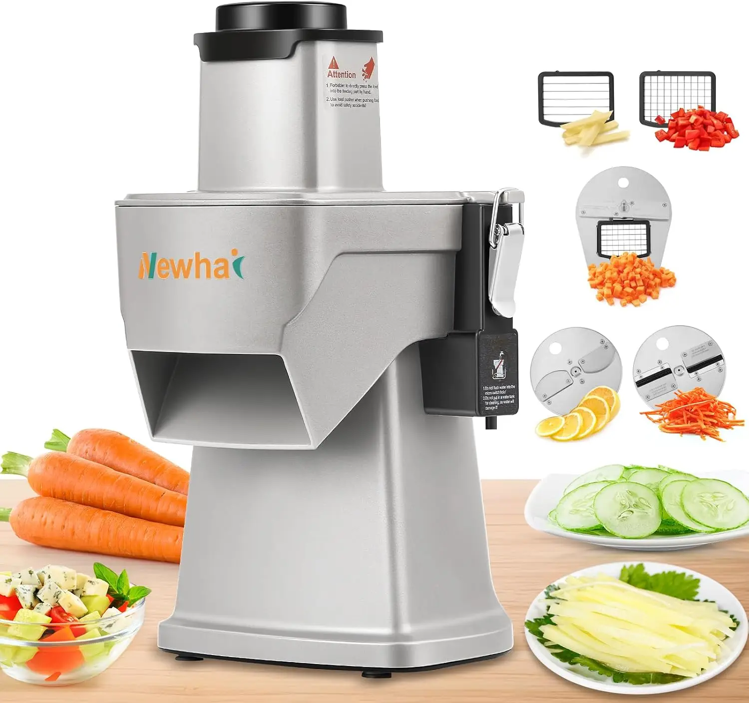 Electric 4 in 1 Veggie Fruit Processor Dicer Chopper 3 Blades 200W 110V Stainless Steel