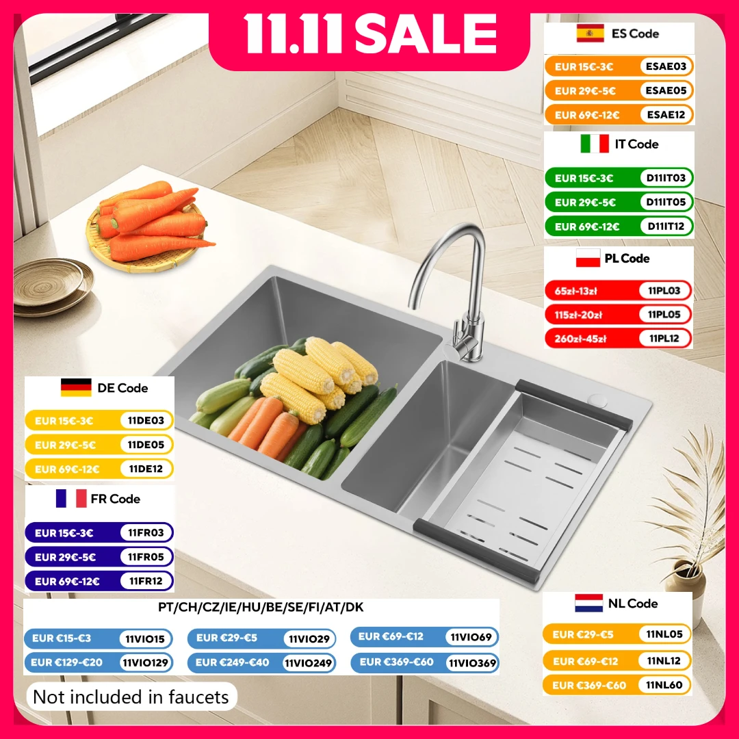 

Stainless Steel Kitchen Sink Double Bowl Kitchen Sink Kitchen Sink with A Drain Basket for Garages Basements Bars Kitchens