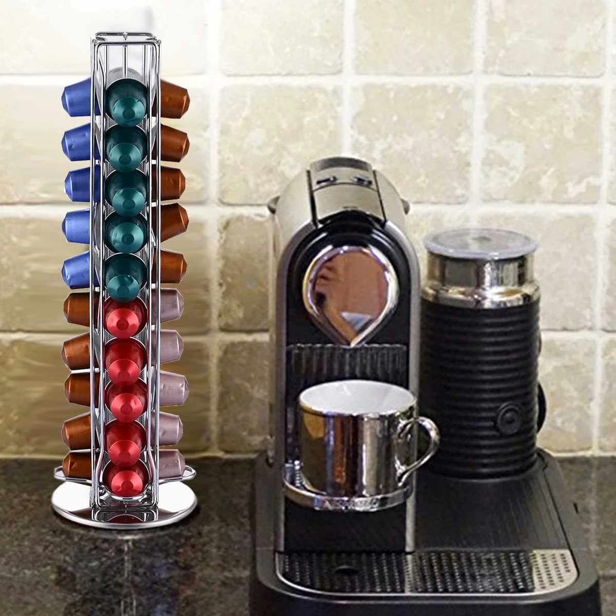 40 Capsule Coffee Pod Holder Capsules Dispensing Tower Stand Fits for Nespresso Dolce Gusto Capsule Storage Nescafe