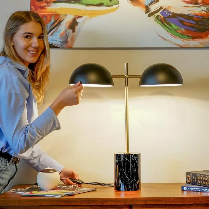 مصباح طاولة مزدوج مع مفتاح تشغيل/إيقاف، قاعدة رخامية صناعية، 22.4 بوصة ارتفاع × 20 بوصة عرض × 7.9 بوصة عمق، مثالي لغرفة المعيشة أو المكتب، مثالي #2