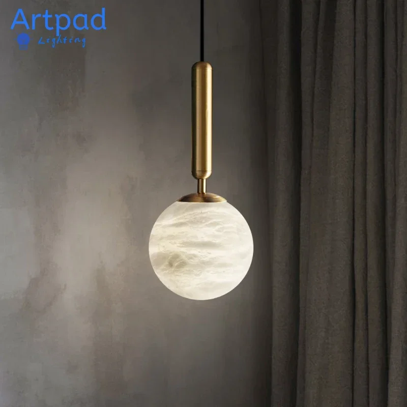

Artpad Modern Alabaster Pendant Light Round Ball Marble Designer Hanging Lamp for Bedroom Bar Dining Room Bedside Lighting