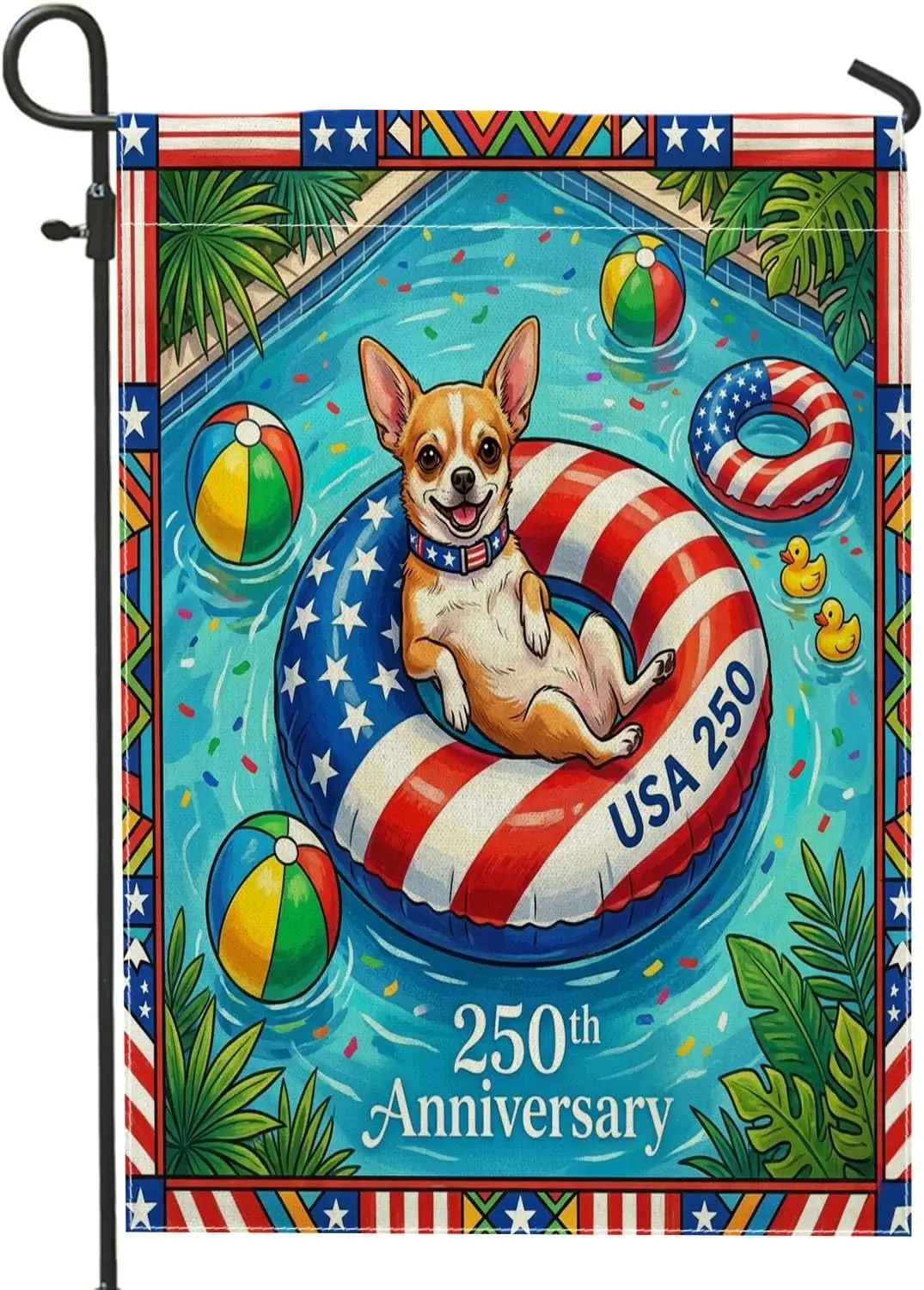 250 Years Chihuahua Dog Garden Flags 12x18 Inch Double Sided for Outside, 4th of July Pool Front Yard Small Canvas House Fla AAS